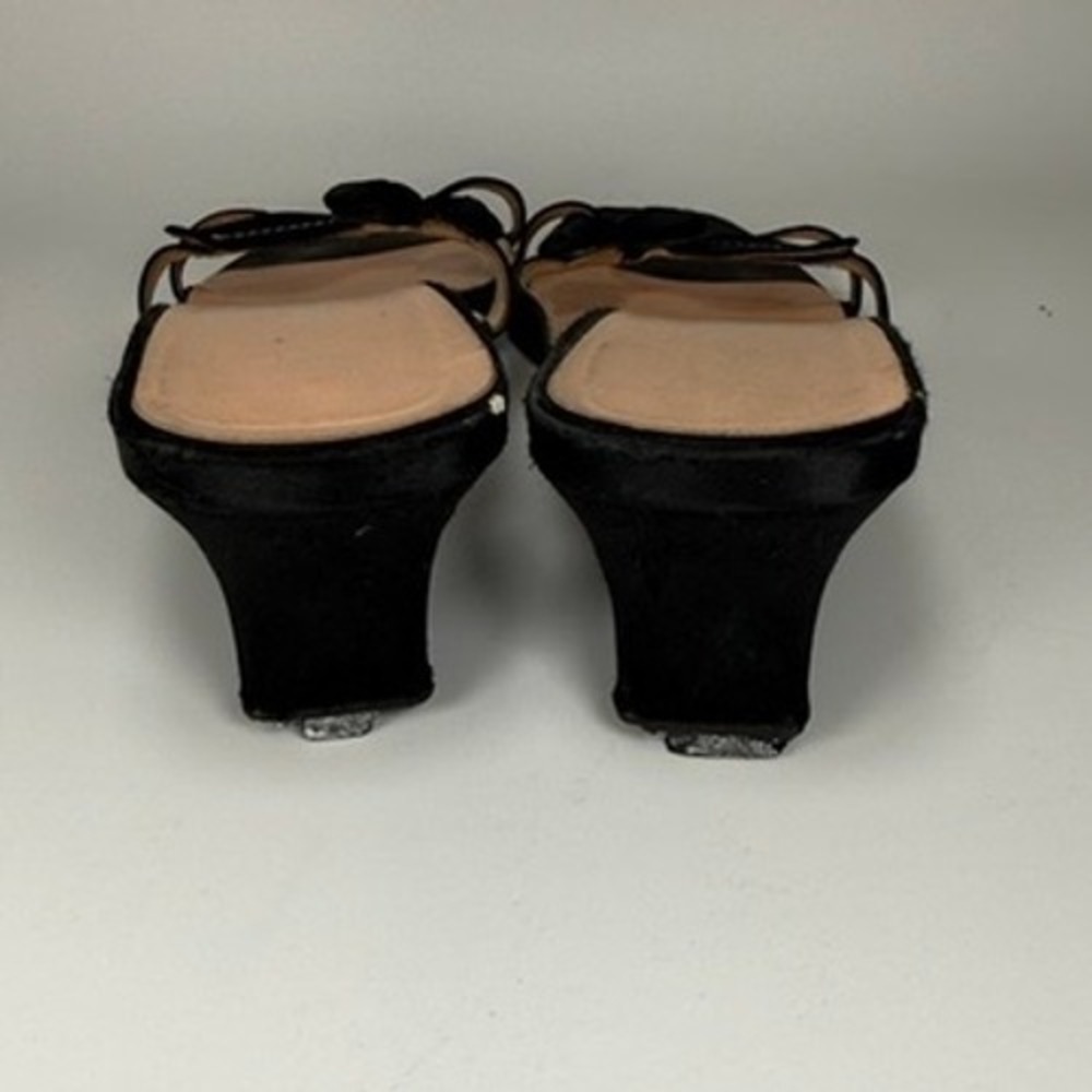 Prada Womens 39.5 Black Satin Strappy Kitten Heel Sandals Mules Y2K Italy - Picture 9 of 16